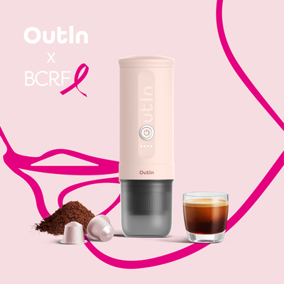 Outin Nano Portable Espresso Machine in Rose Quartz for BCRF