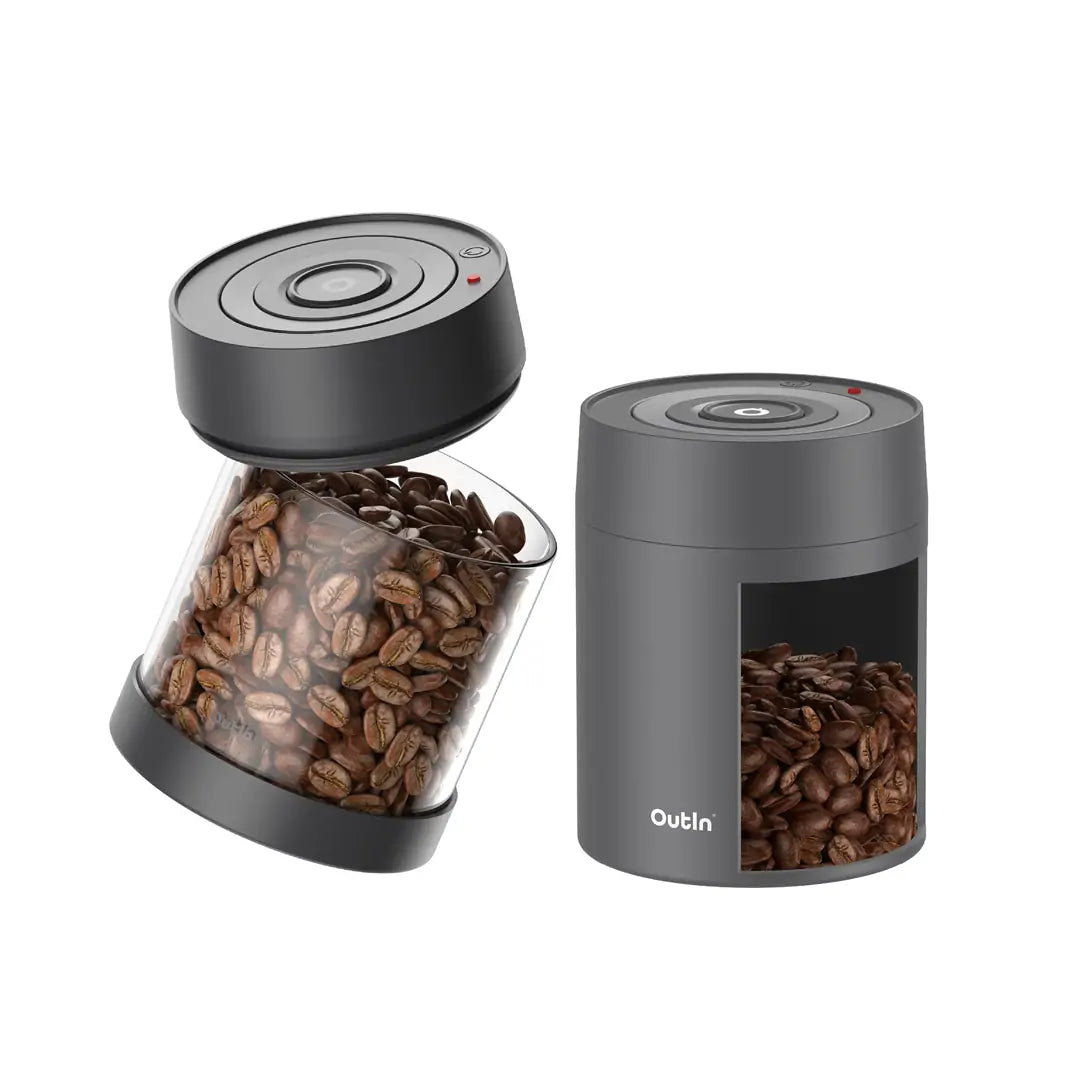 Outin portable electric vacuum canister with coffee beans inside