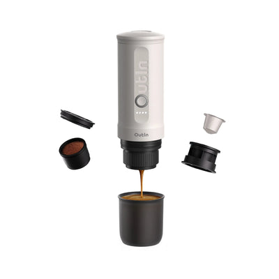 Outin Nano Portable Espresso Machine brewing coffee