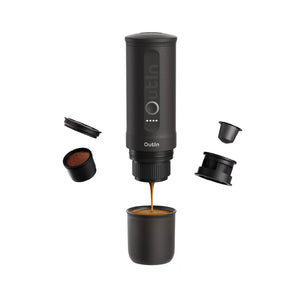 Outin Nano Portable Espresso Machine - Space Grey, brewing espresso